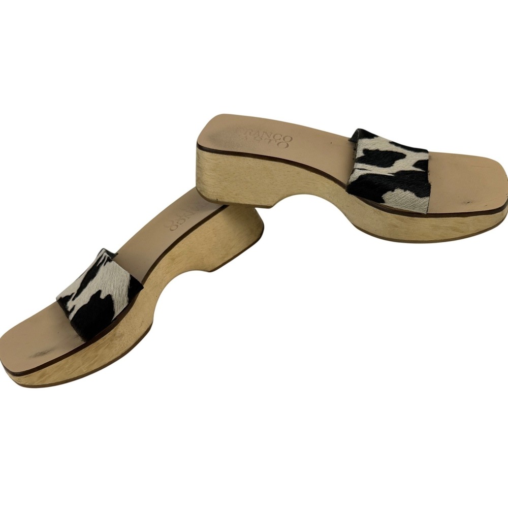 Franco Sarto Womens 6.5 M Genuine Cow Hair Hide Square Toe Heel Sandals